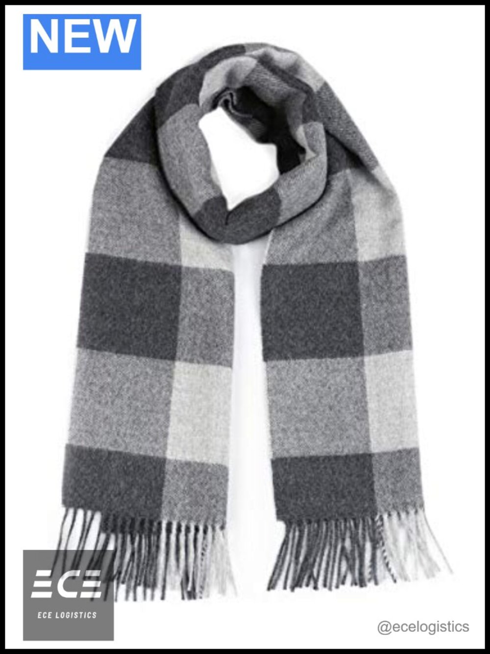 100% Baby Alpaca Wool Buffalo Plaid Scarf Hand Woven Fringe 71in